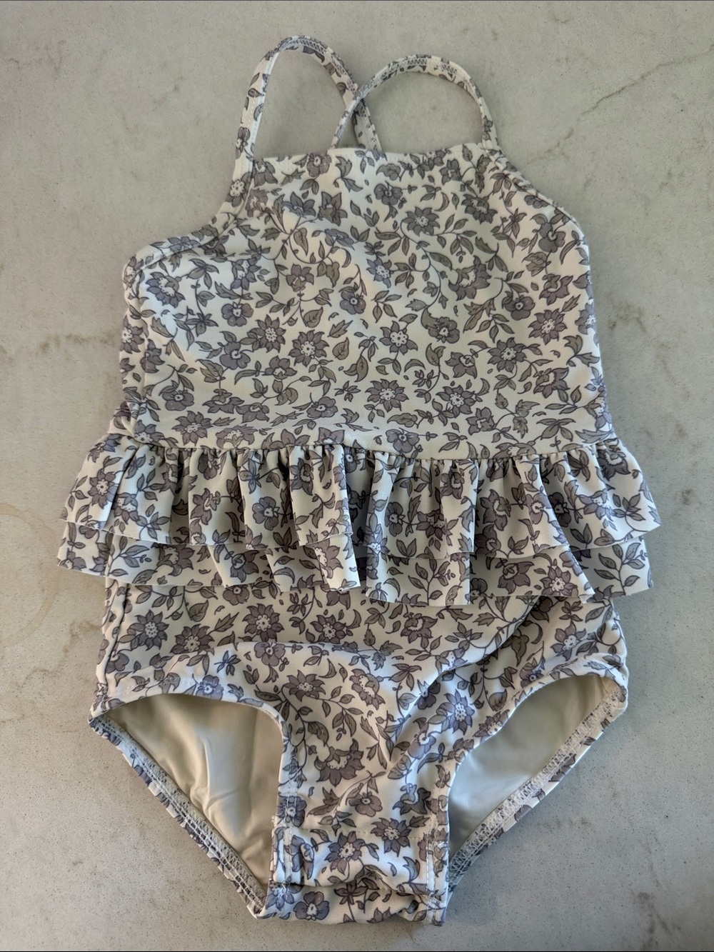 Rylee + Cru Cream Floral Ruffle One-Piece Swimsuit